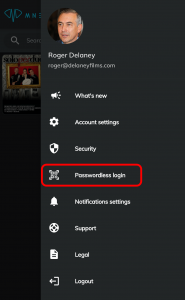 Passwordless login in the App user menu